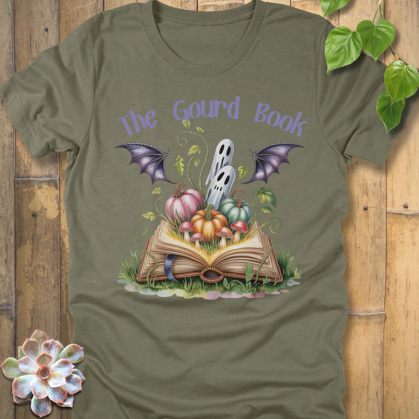 Heather Olive t-shirt featuring the design The Guard Book T-Shirt printed with a halloween design