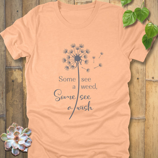 Heather Peach – Heather peach t-shirt featuring the dandelion design with the quote "Some see a weed, Some see a wish"