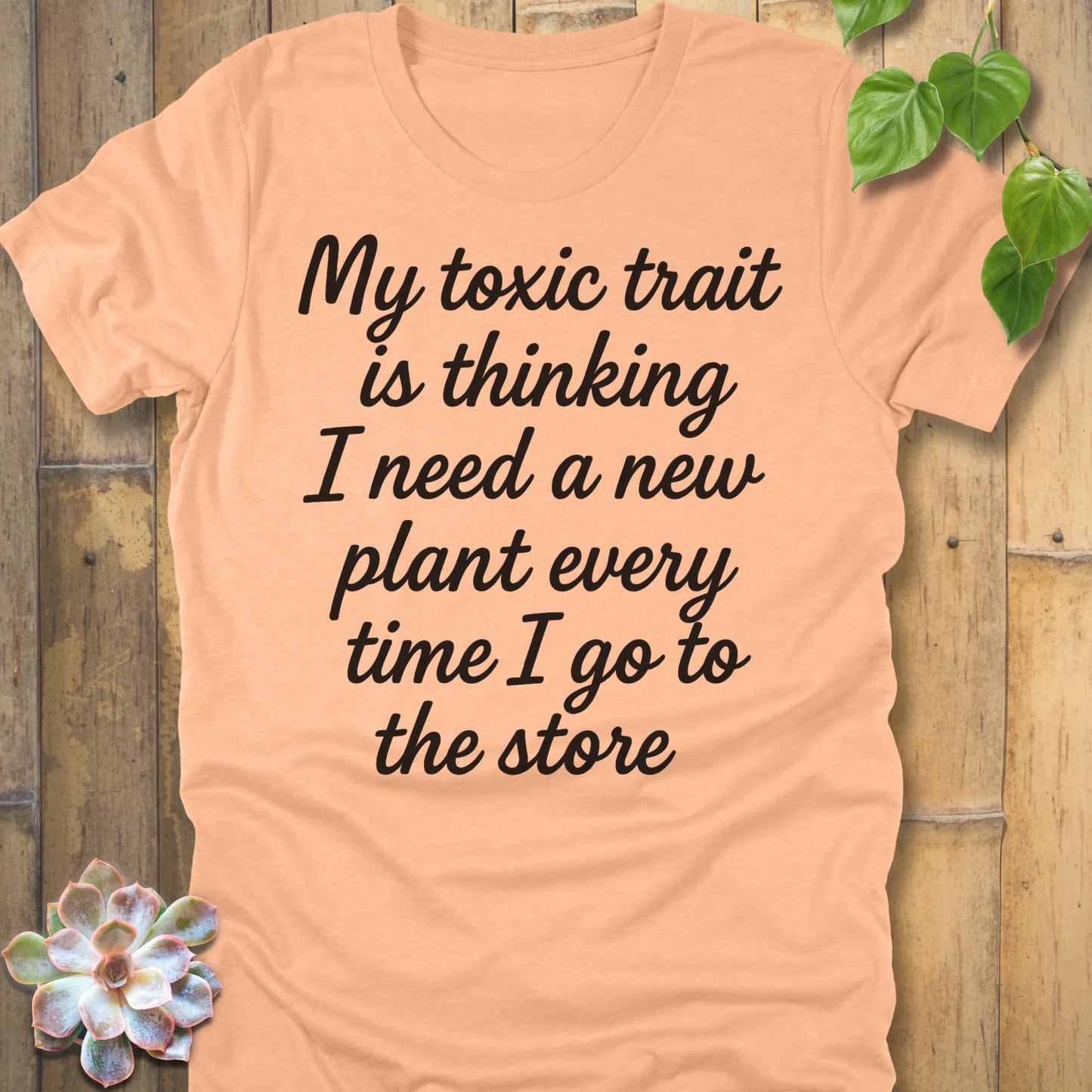 Heather Peach t-shirt featuring the design My Toxic Trait printed in black letters, funny quote shirt