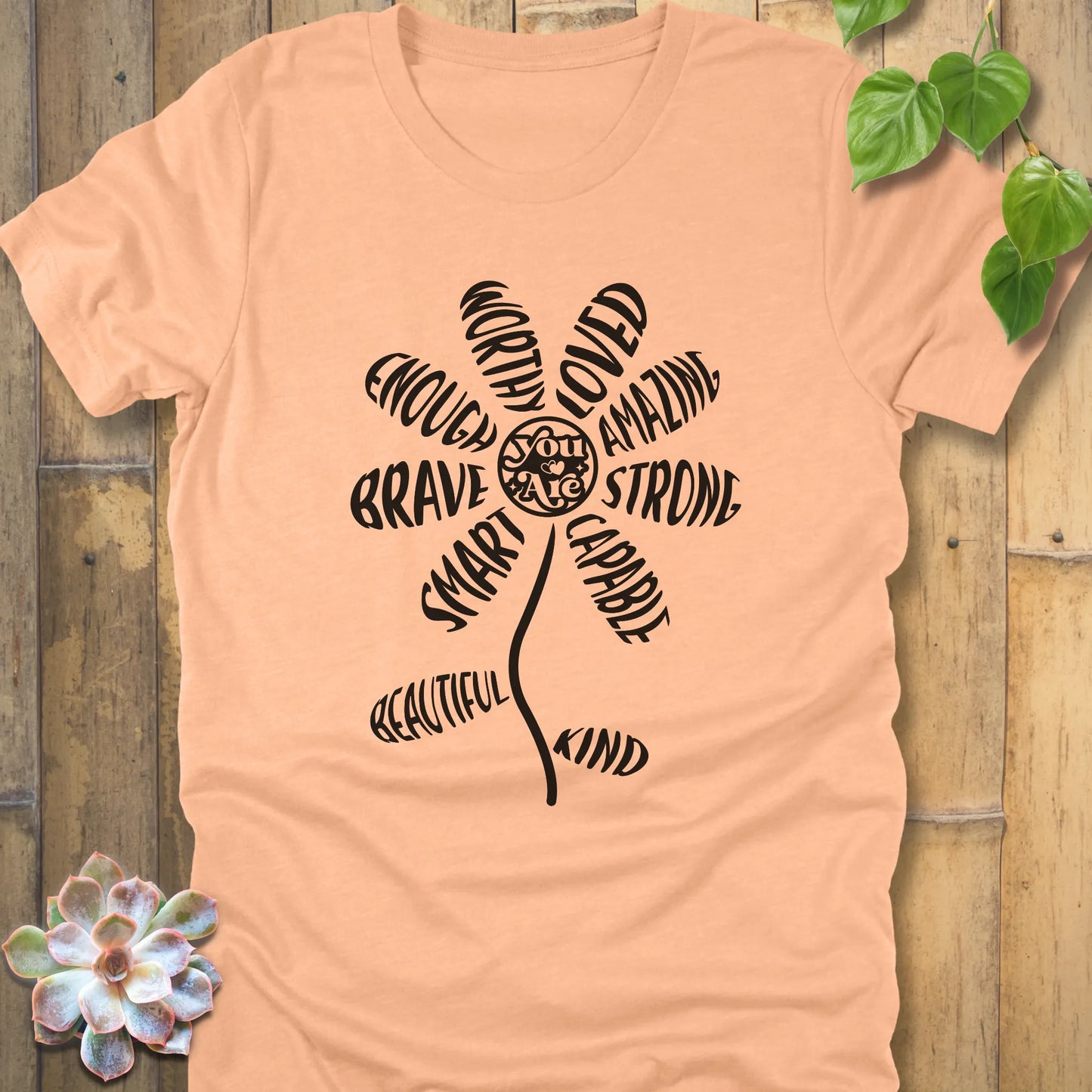Heather Peach t-shirt featuring the design You Are with a sunflower and text print floral graphic t-shirt