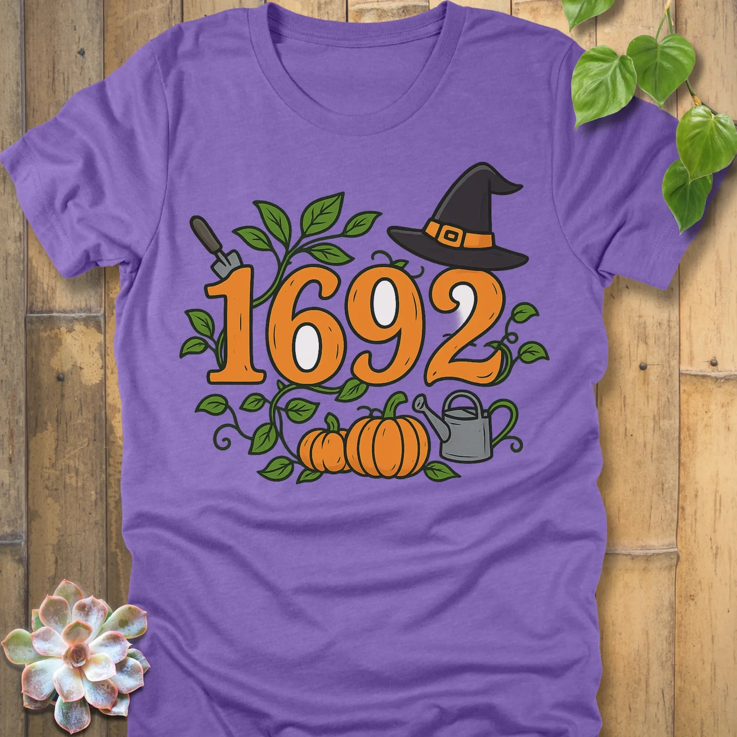 Heather Team Purple t-shirt featuring the design 1692 Halloween printed in spooky witch design shirt.