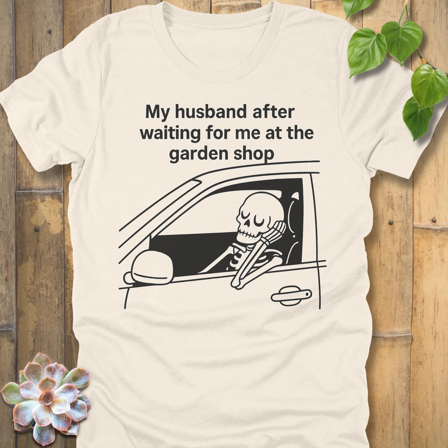 Natural t-shirt featuring the design My Husband printed funny skeleton graphic shirt