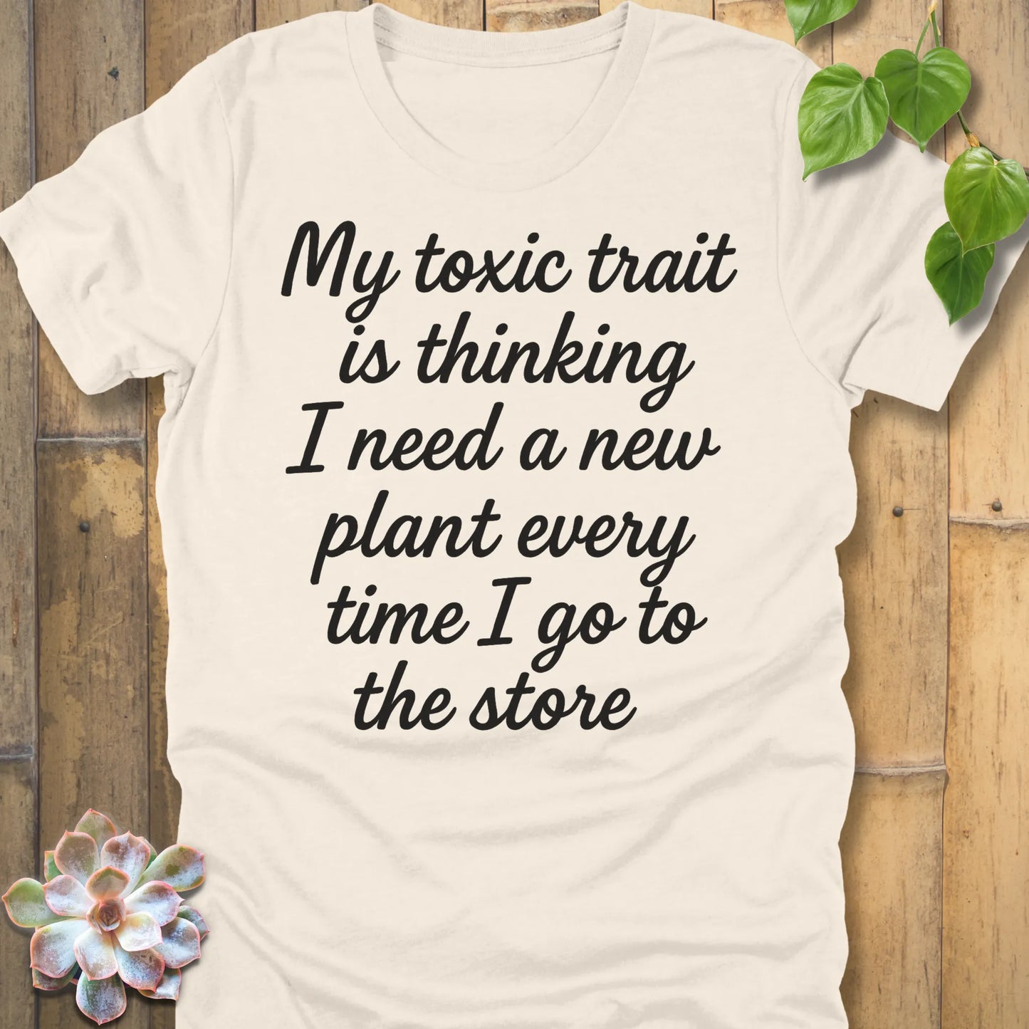 Natural t-shirt featuring the design My Toxic Trait printed in black letters, funny quote shirt