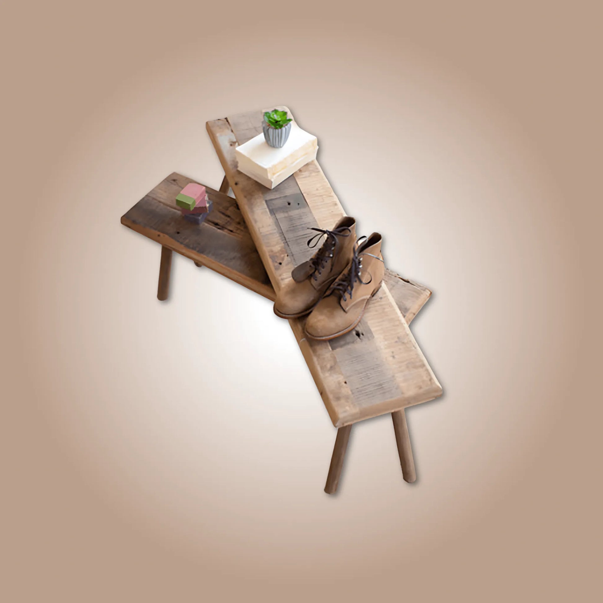 Rustic wooden benches