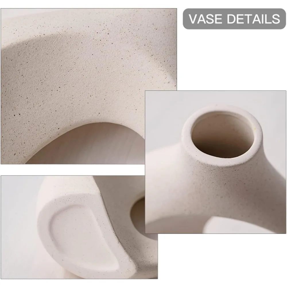 Off White Hollow Ceramic Vase Set of 2 Round Modern Vase for Nordic Minimalist  Home Living Room EntrywayCoffee Table Decorative