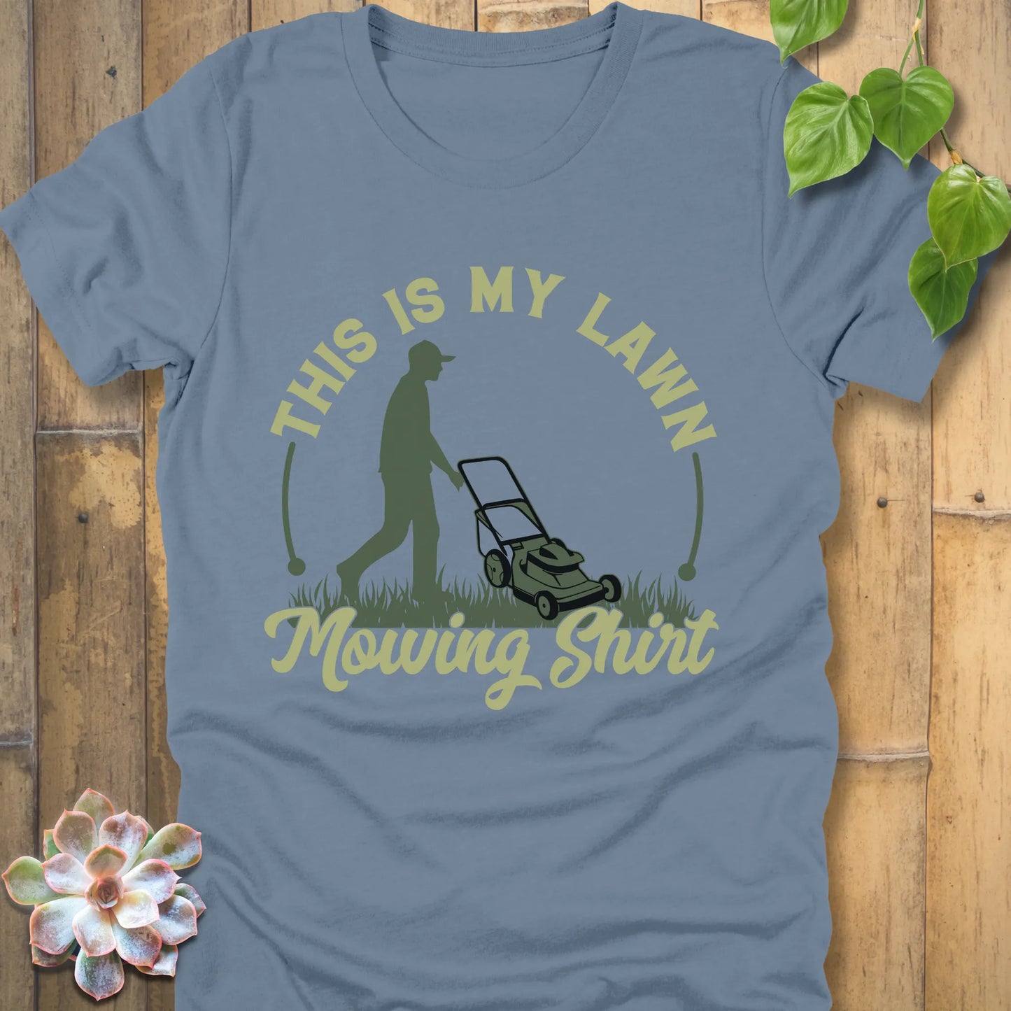 Steel Blue t-shirt featuring the design This is my lawn mowing with a man using a lawn mower.