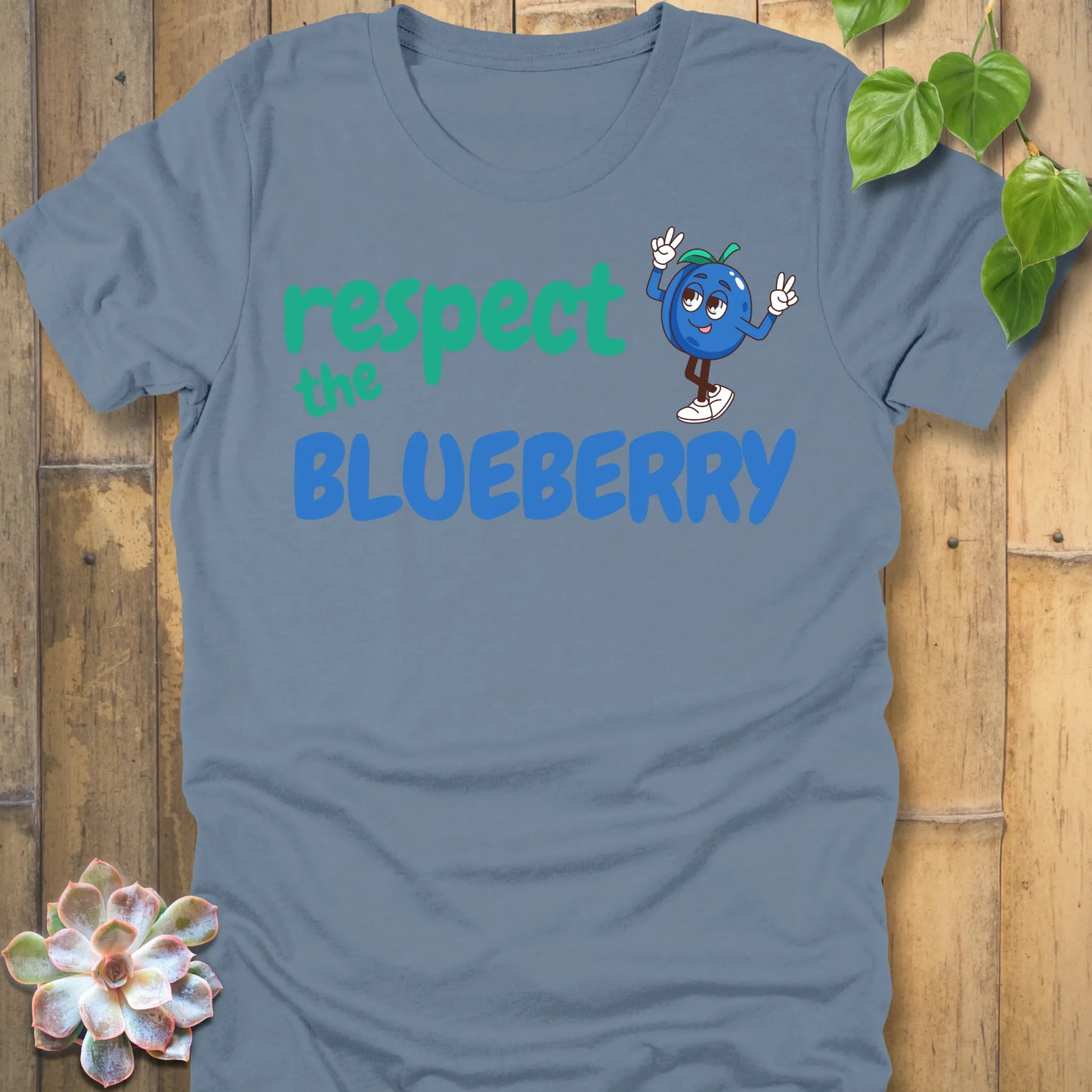 Steel Navy t-shirt featuring the design Respect the Blueberry with a bold blueberry graphic, funny fruit lover shirt.
