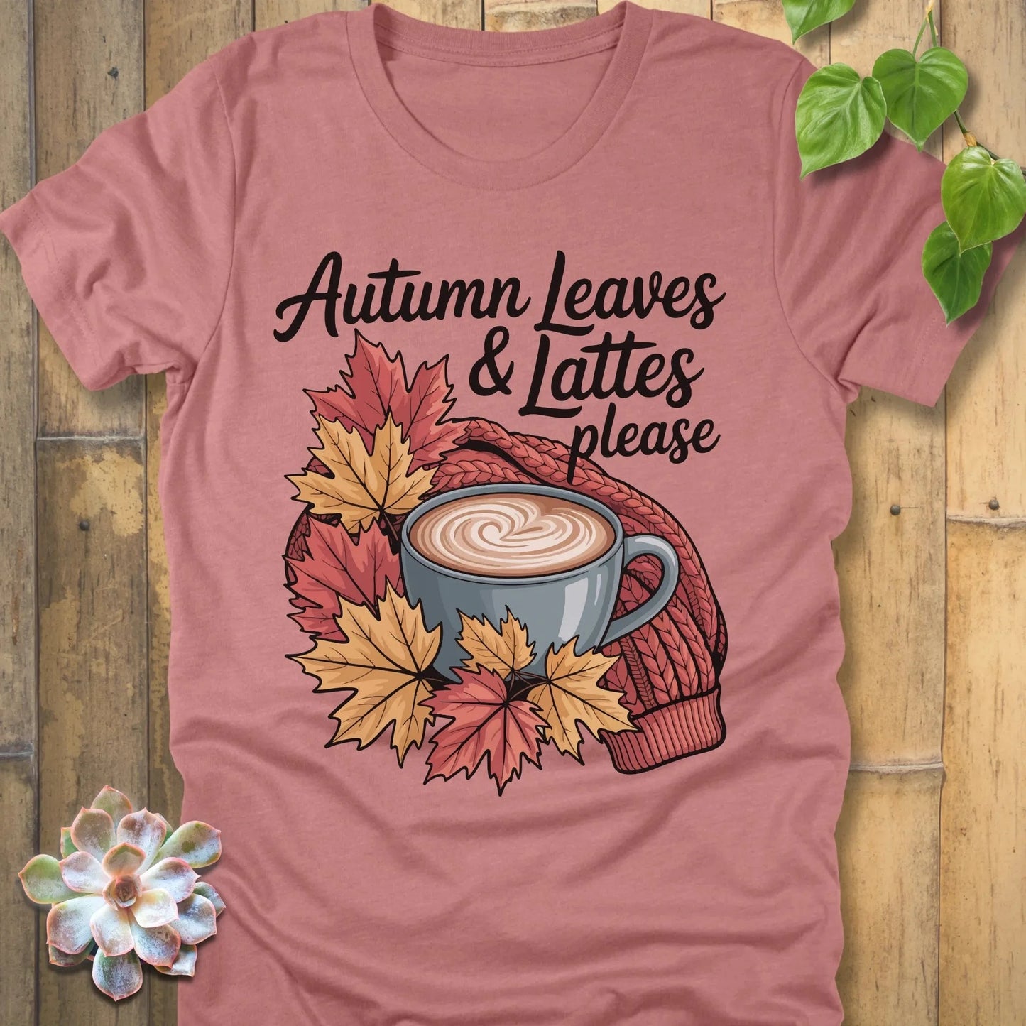 Heather Mauve / S Autumn Leaves & Lattes - T-Shirt T-Shirt