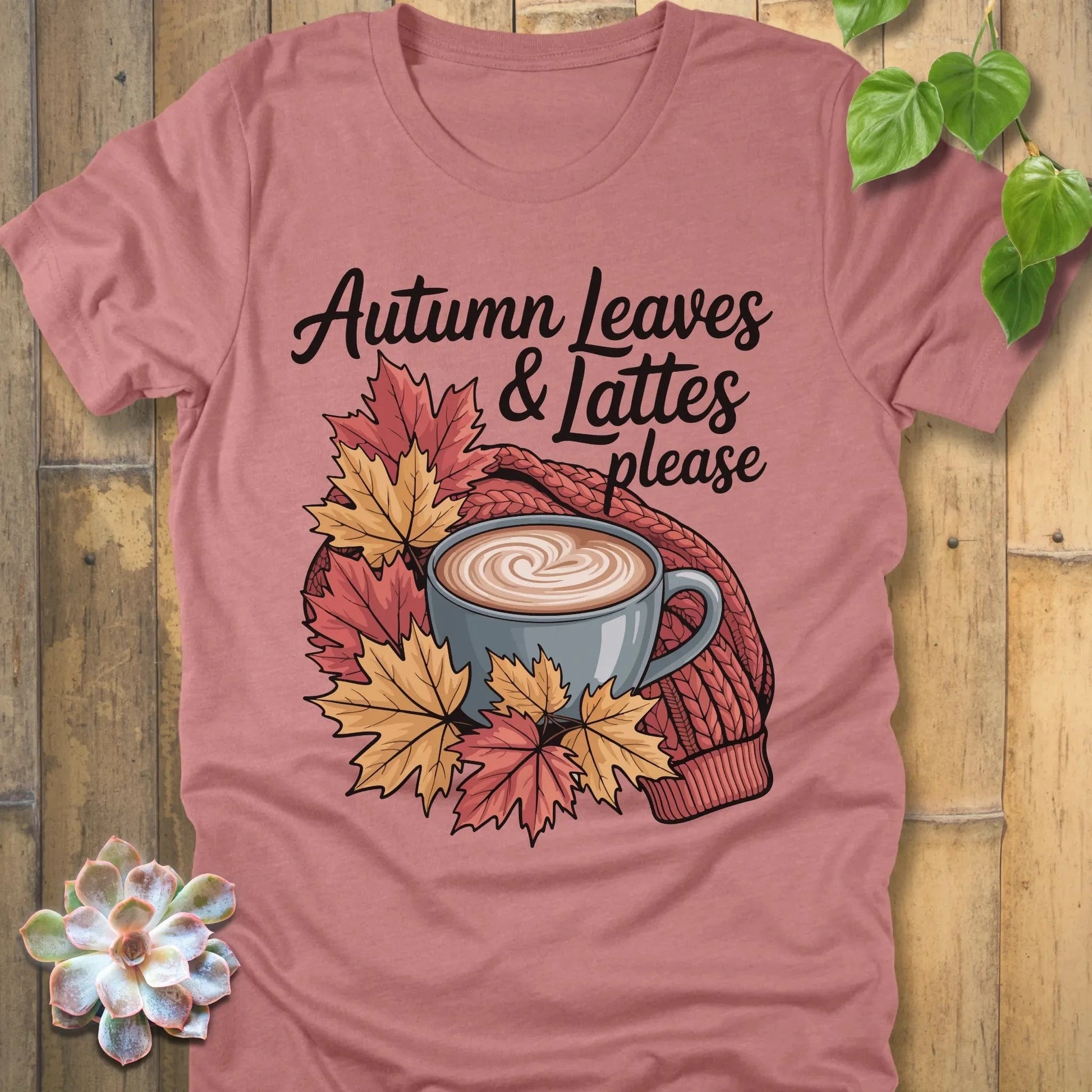 Heather Mauve / S Autumn Leaves & Lattes - T-Shirt T-Shirt