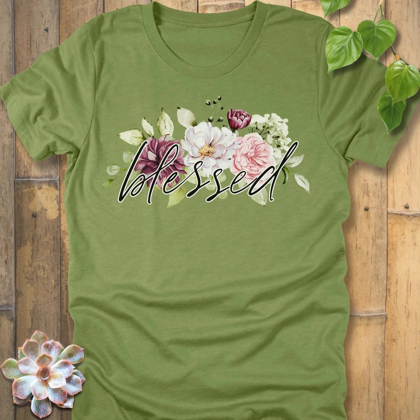 Heather Green / S Blessed Flowers T-Shirt T-Shirt
