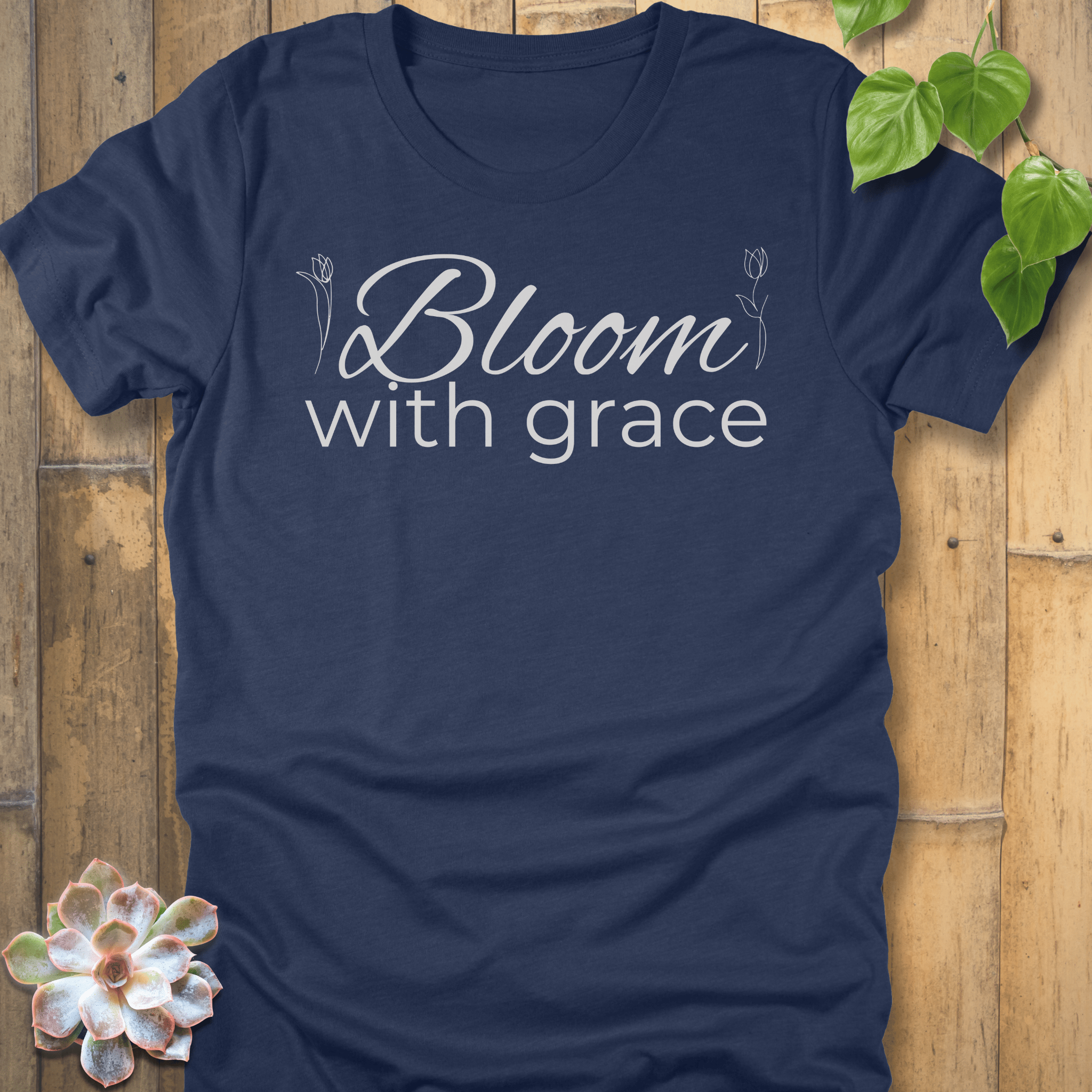 Heather Navy / S Bloom With Grace T-Shirt T-Shirt
