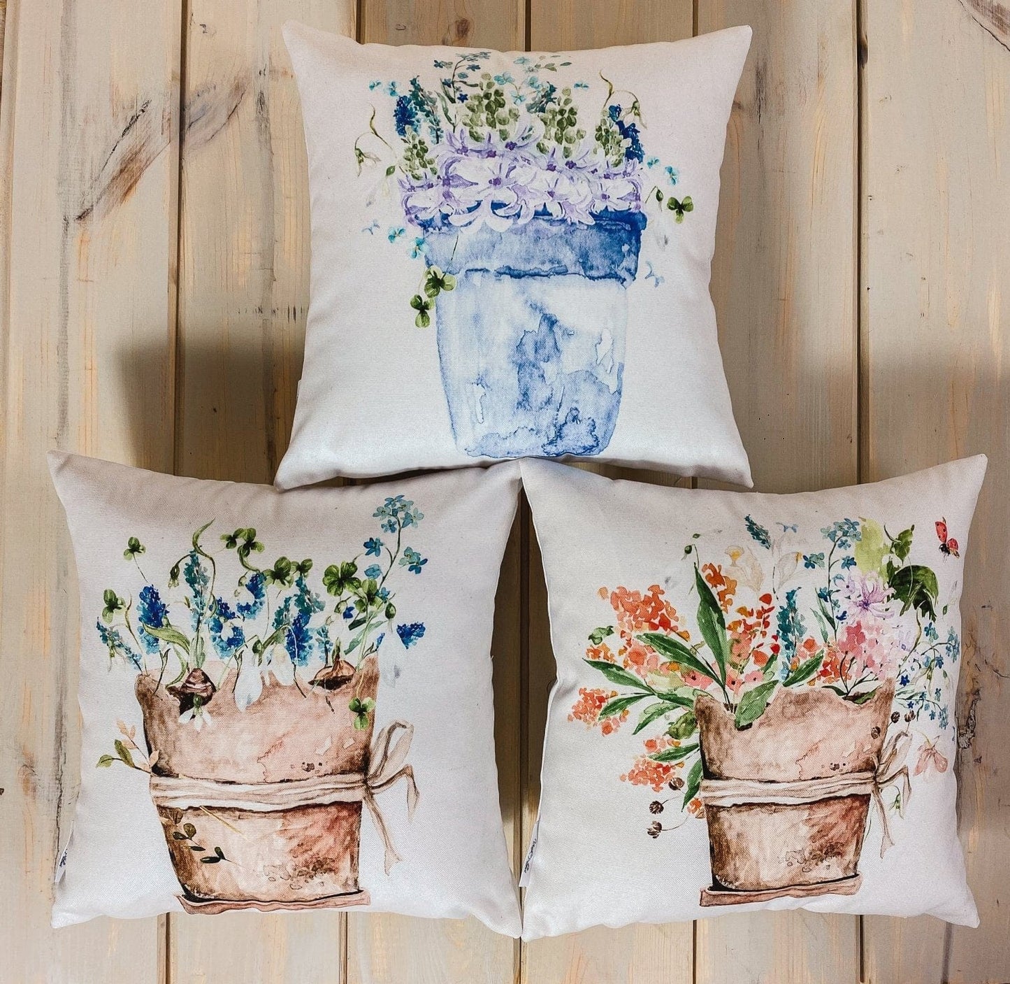 Blue Flower Pot Pillow Cover Home Decor