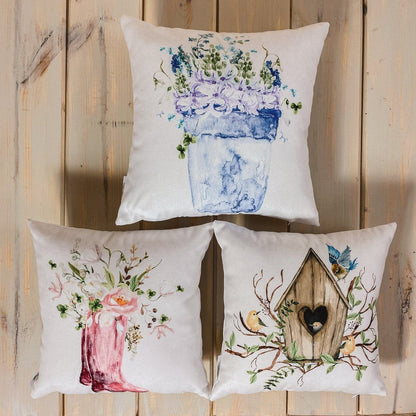 Blue Flower Pot Pillow Cover Home Decor