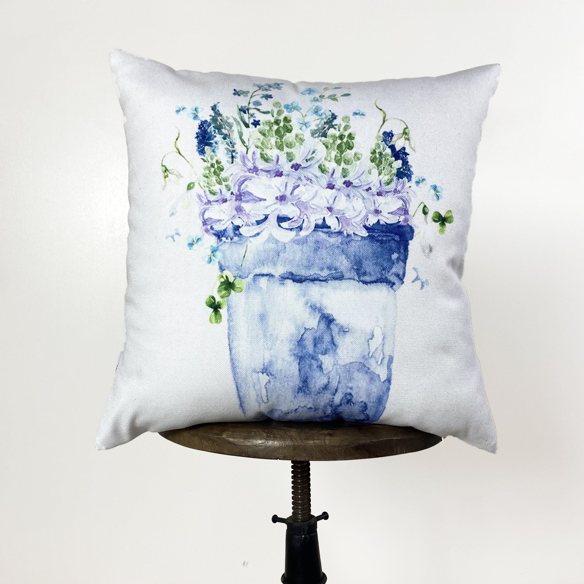 Blue Flower Pot Pillow Cover Home Decor