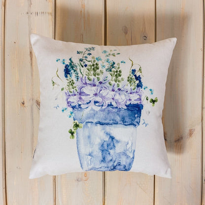 8x8 Inches Blue Flower Pot Pillow Cover Home Decor