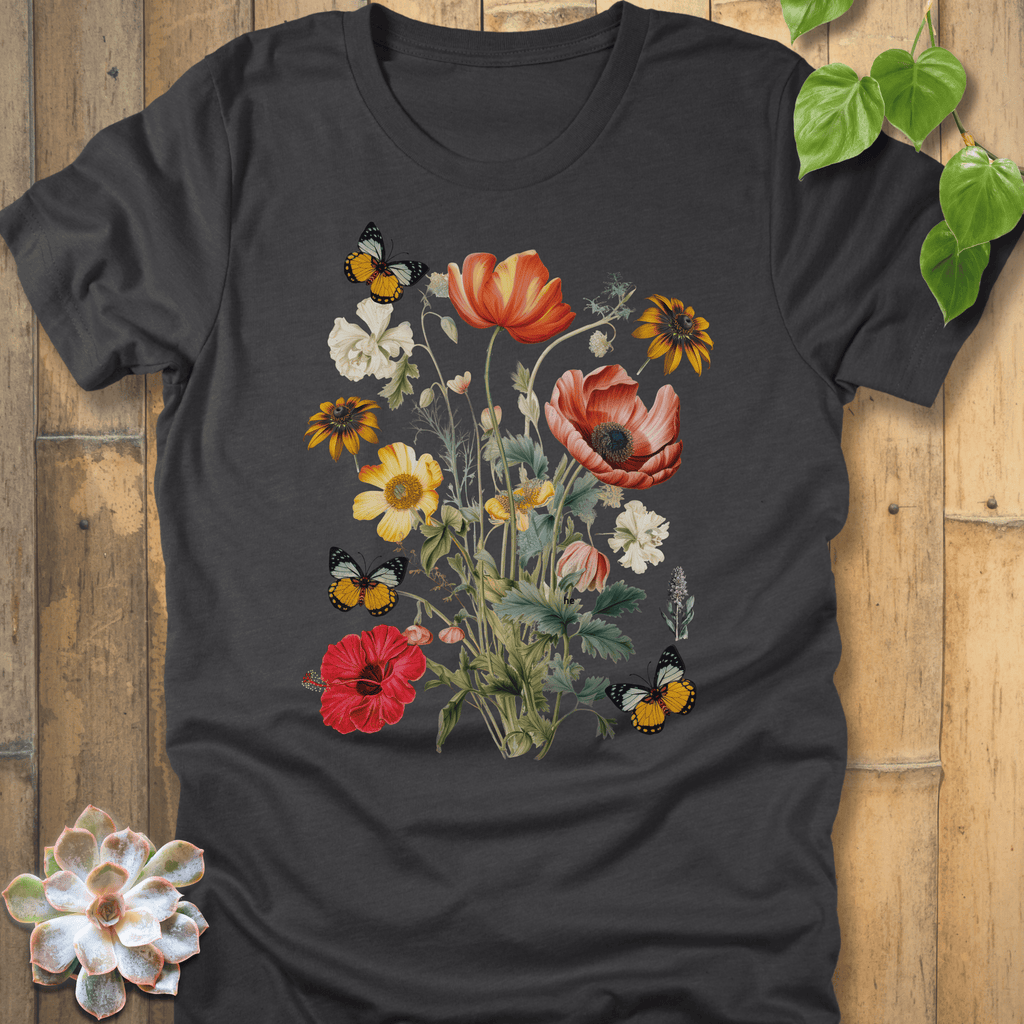 Dark Grey Heather / S Butterfly Blooms T-Shirt T-Shirt
