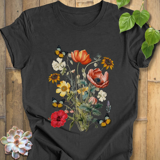 Dark Grey Heather / XS Butterfly Blooms T-Shirt T-Shirt