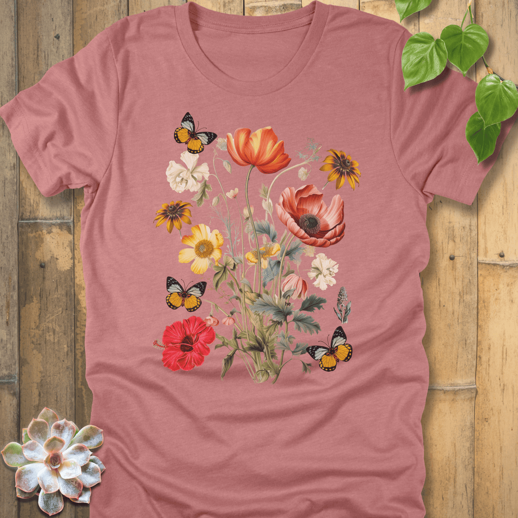 Heather Mauve / S Butterfly Blooms T-Shirt T-Shirt