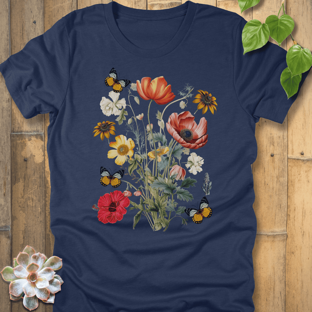 Heather Navy / S Butterfly Blooms T-Shirt T-Shirt