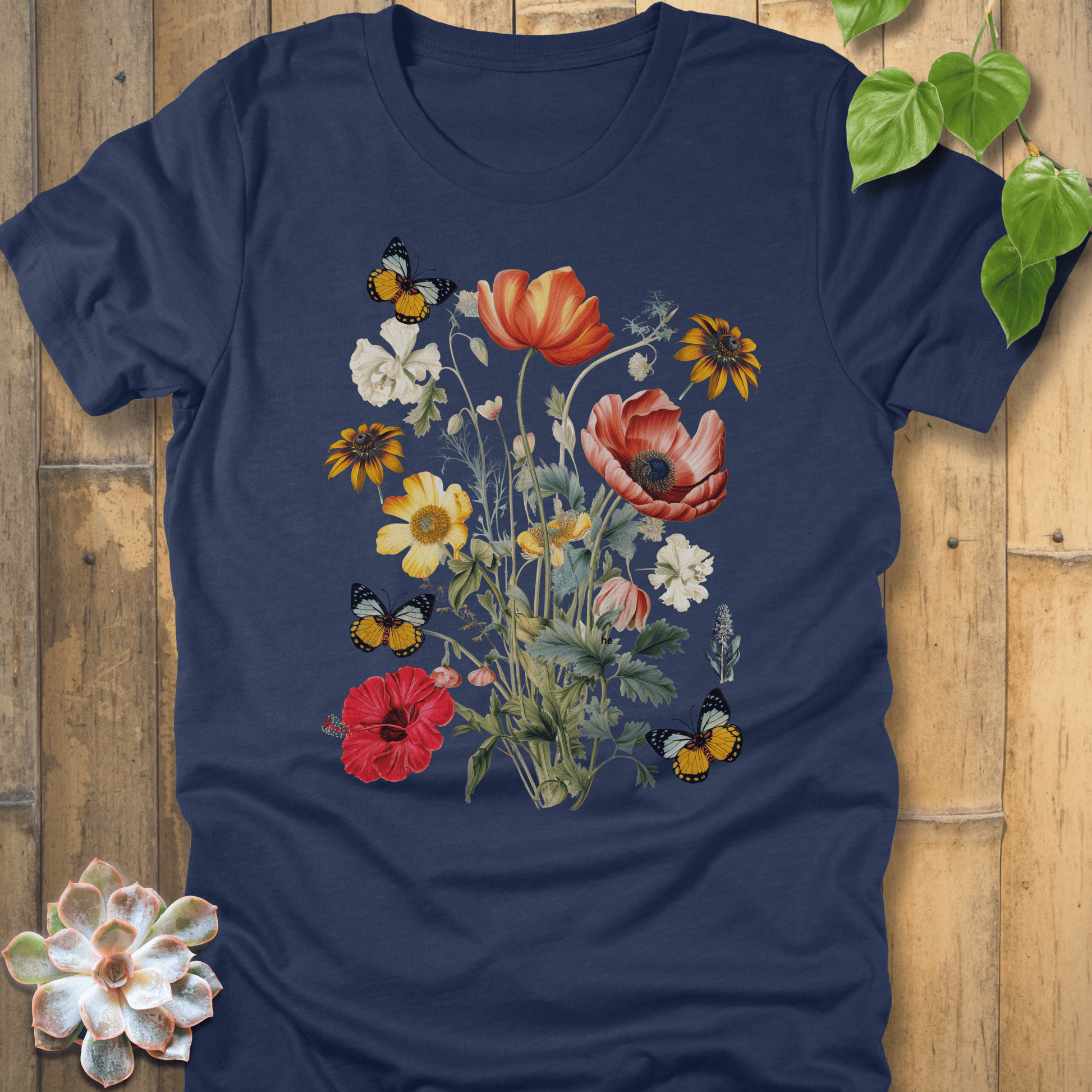 Heather Navy / S Butterfly Blooms T-Shirt T-Shirt