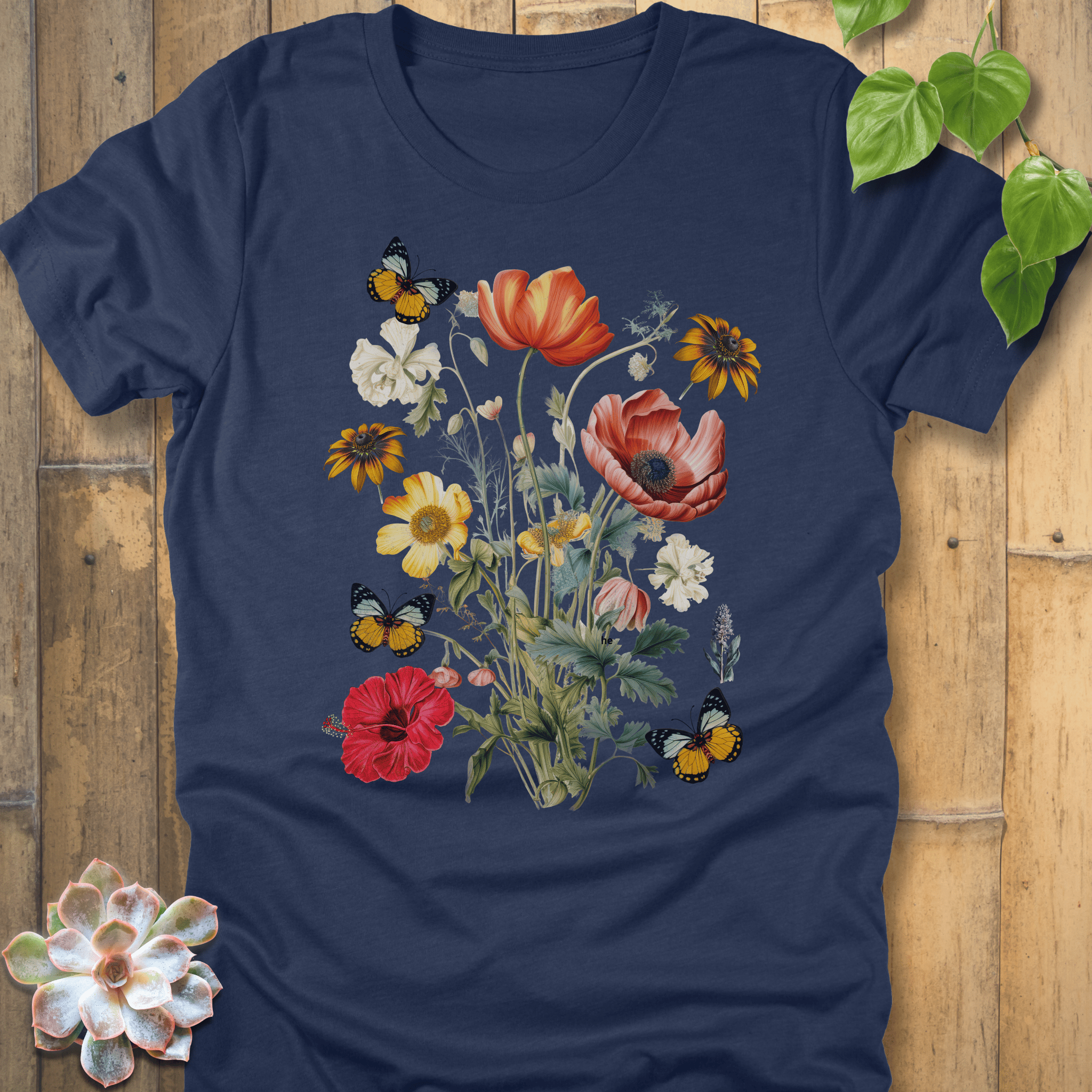 Heather Navy / S Butterfly Blooms T-Shirt T-Shirt