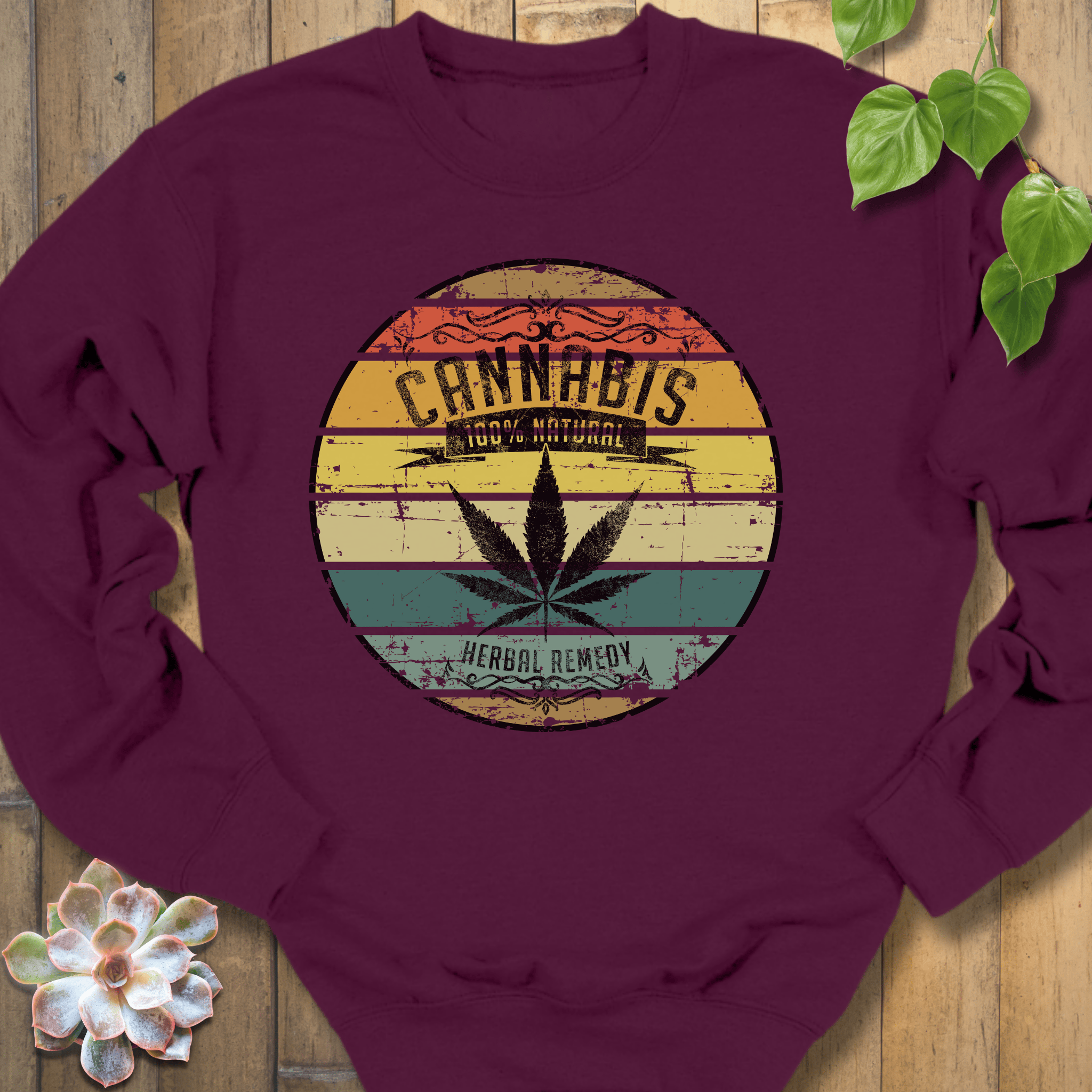 Maroon / S Cannabis 100% Natural Sweatshirt Sweatshirt