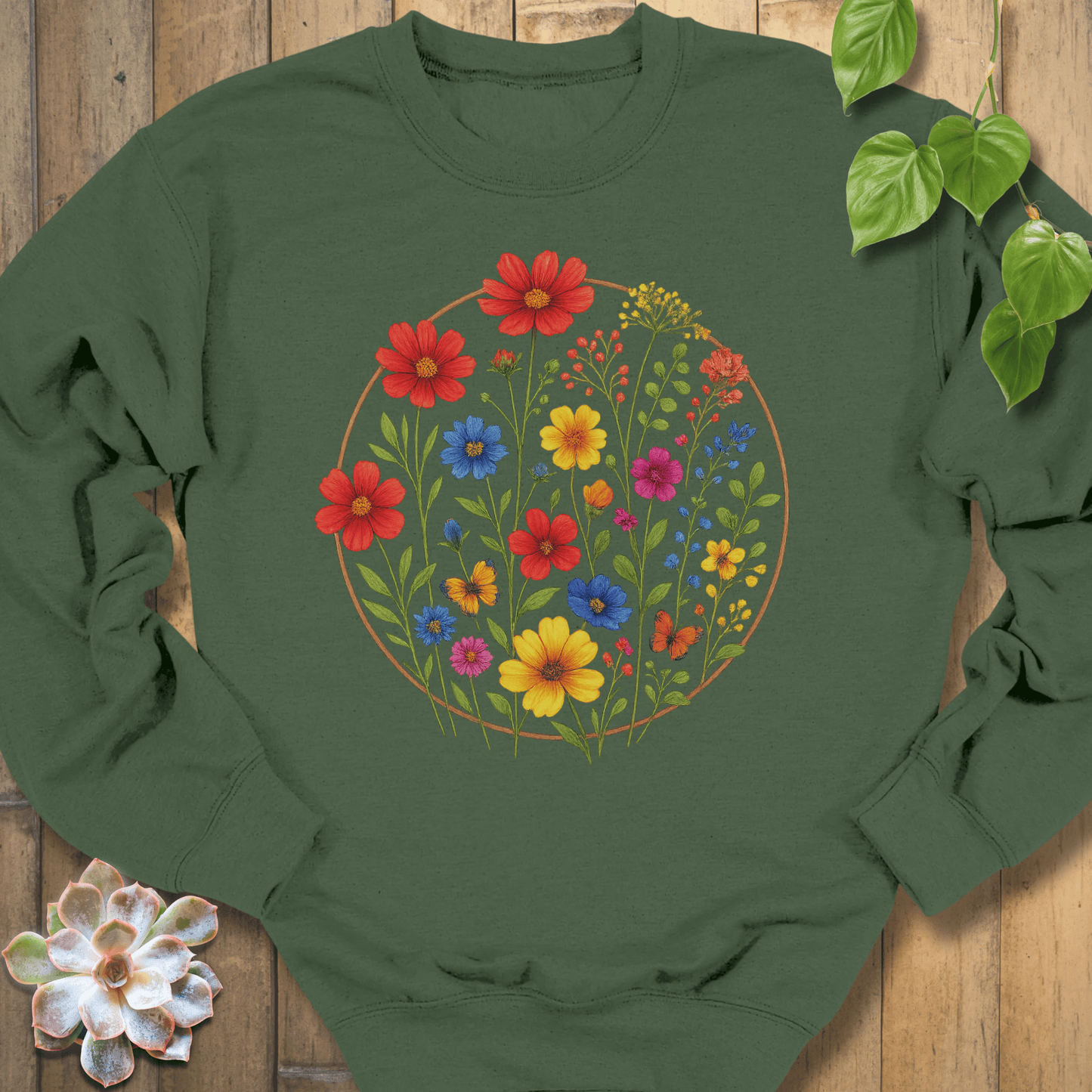 Military Green / S Circle Of Flowers Sweatshirt Sweatshirt
