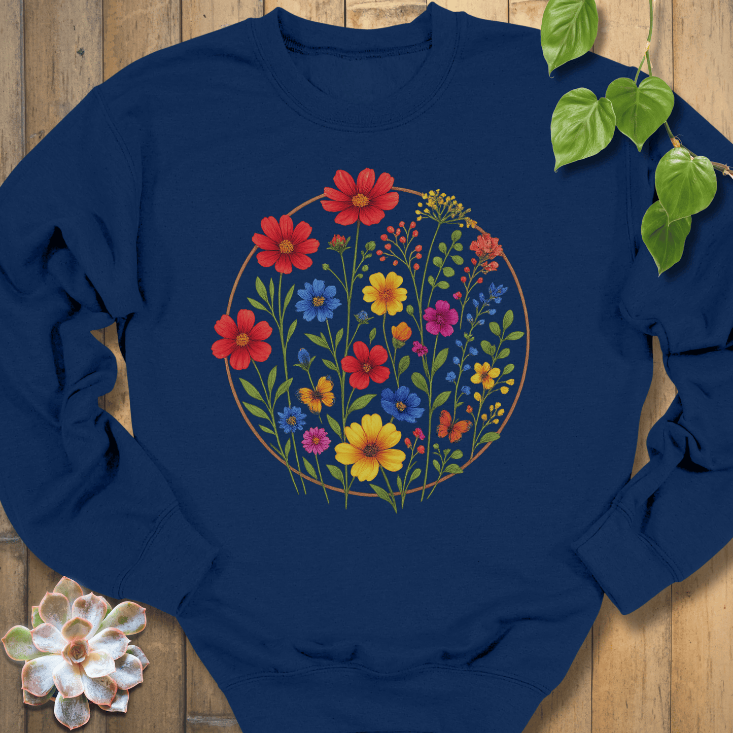 Navy / S Circle Of Flowers Sweatshirt Sweatshirt