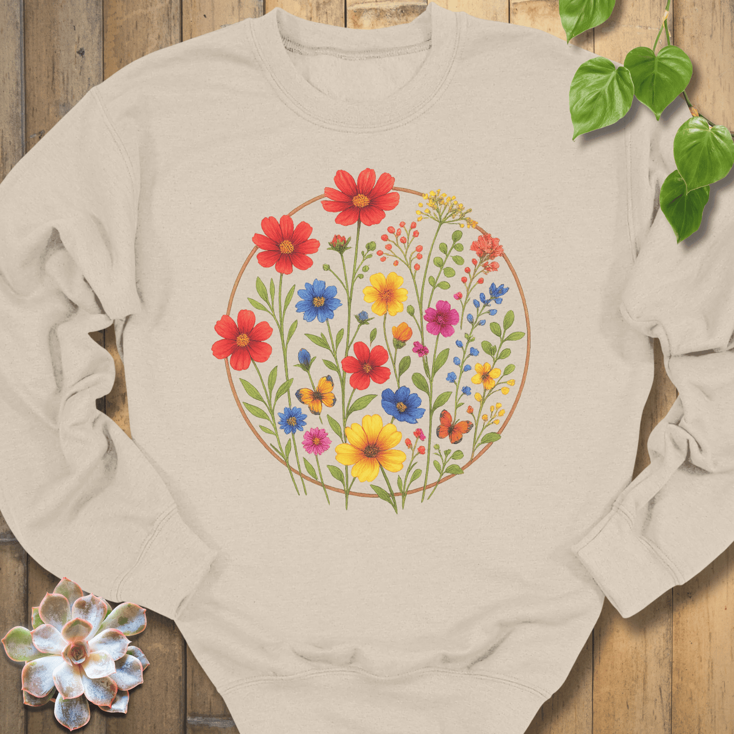 Sand / S Circle Of Flowers Sweatshirt Sweatshirt