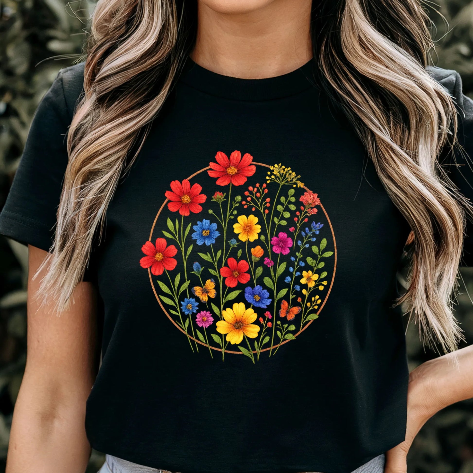 circle of flowers t-shirt