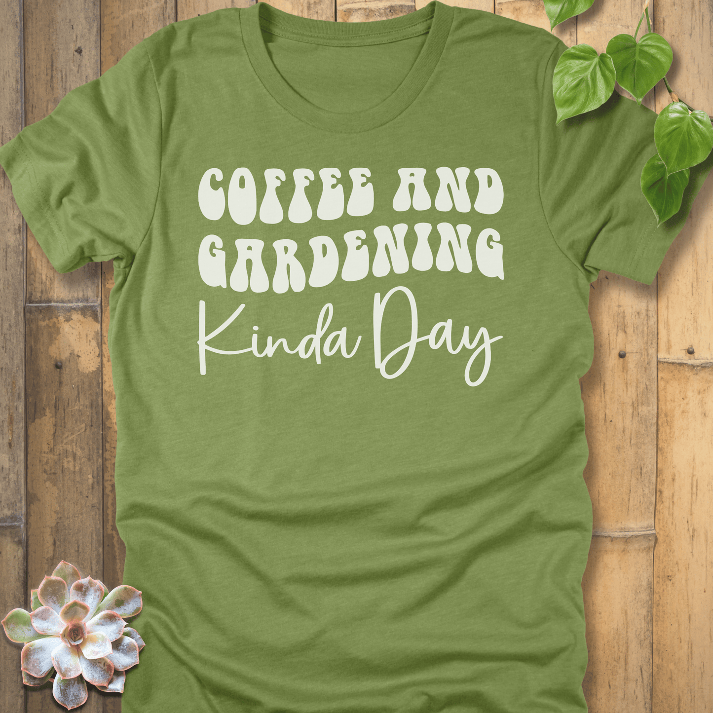 Heather Green / M Coffee And Gardening T-Shirt T-Shirt