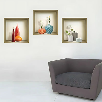 Colored Vase 3D Wall Art Decals - Set of 3 Home Decor
