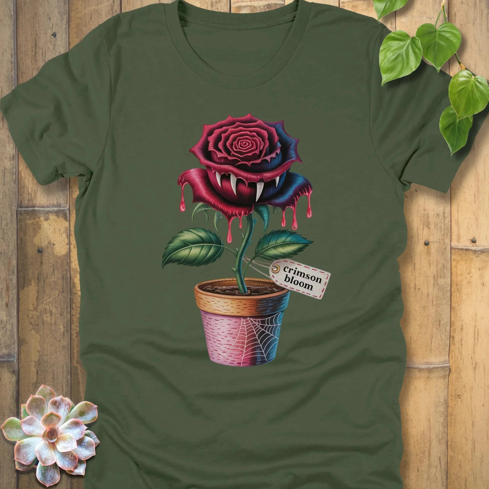 Military Green / S Crimson Bloom T-Shirt T-Shirt