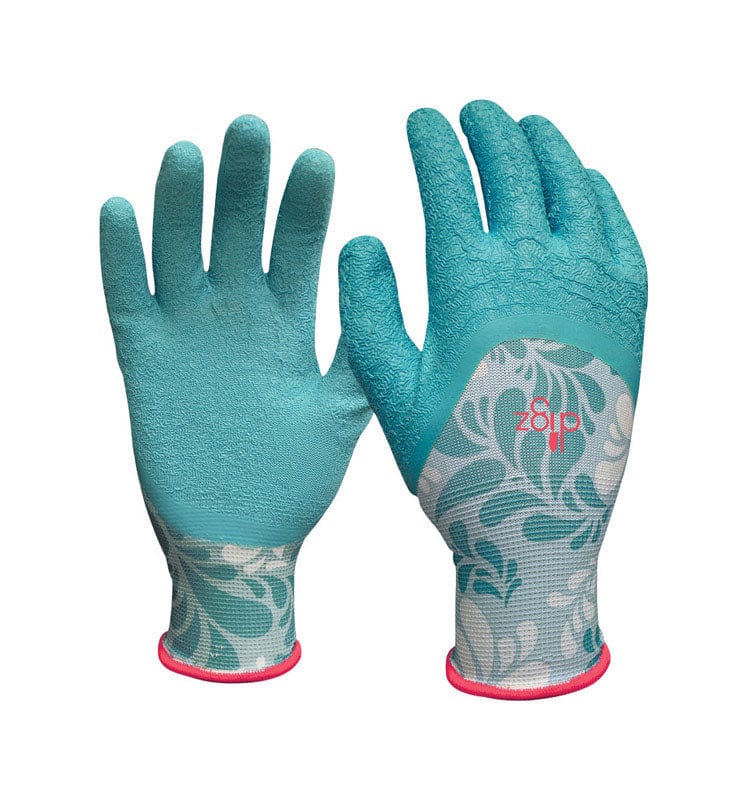 Digz Womens Foral Latex Gardening Gloves - Blue  Medium Garden