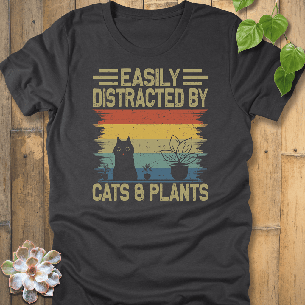 Dark Grey Heather / S Distracted By Cats & Plants T-Shirt T-Shirt