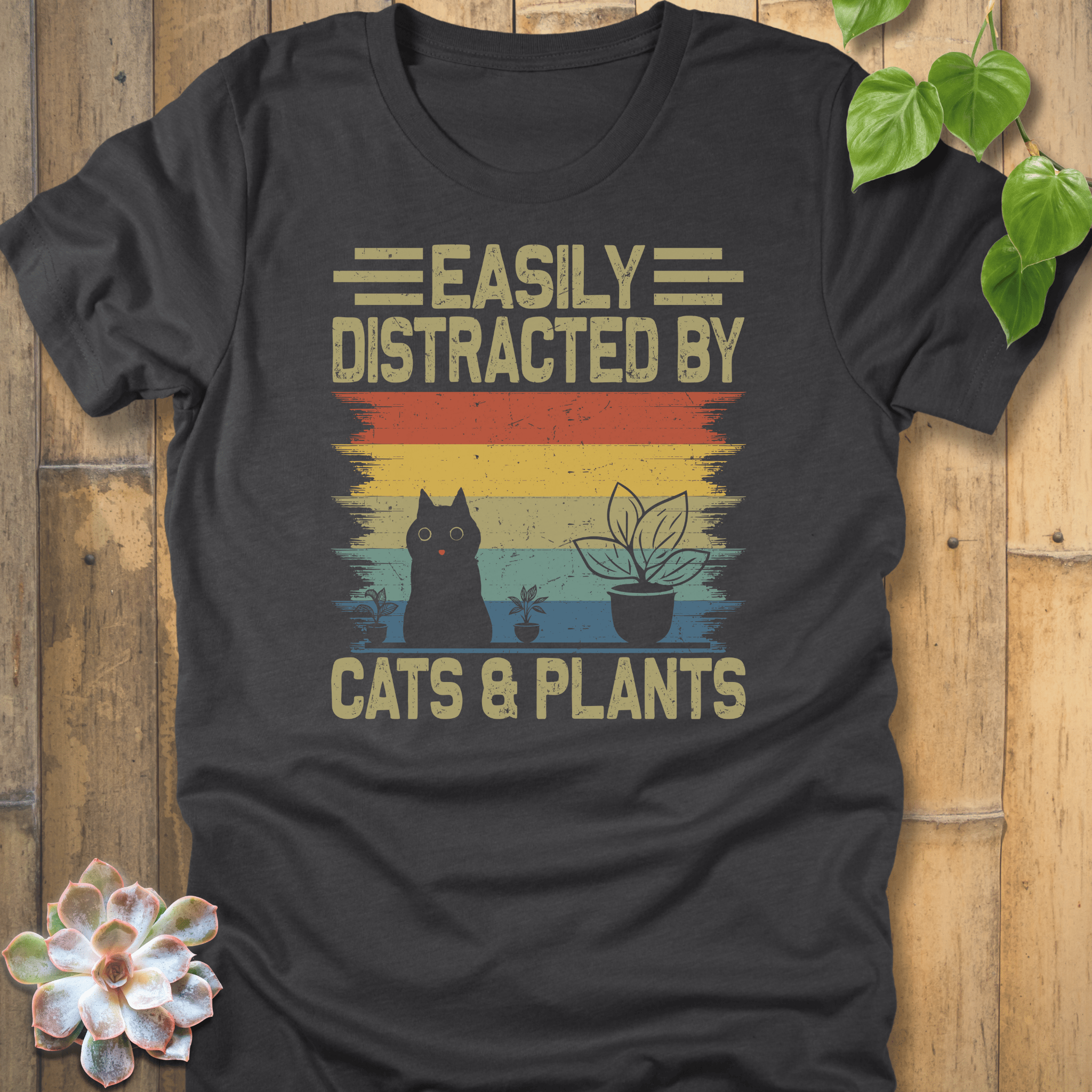 Dark Grey Heather / S Distracted By Cats & Plants T-Shirt T-Shirt