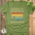 Heather Green / M Distracted By Cats & Plants T-Shirt T-Shirt