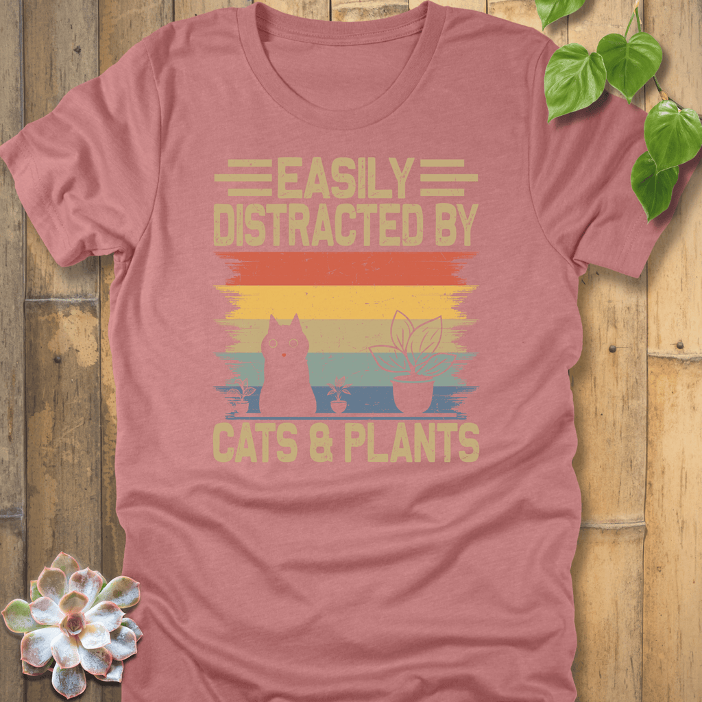 Heather Mauve / S Distracted By Cats & Plants T-Shirt T-Shirt