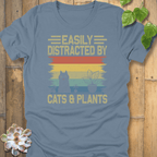 Steel Blue / S Distracted By Cats & Plants T-Shirt T-Shirt