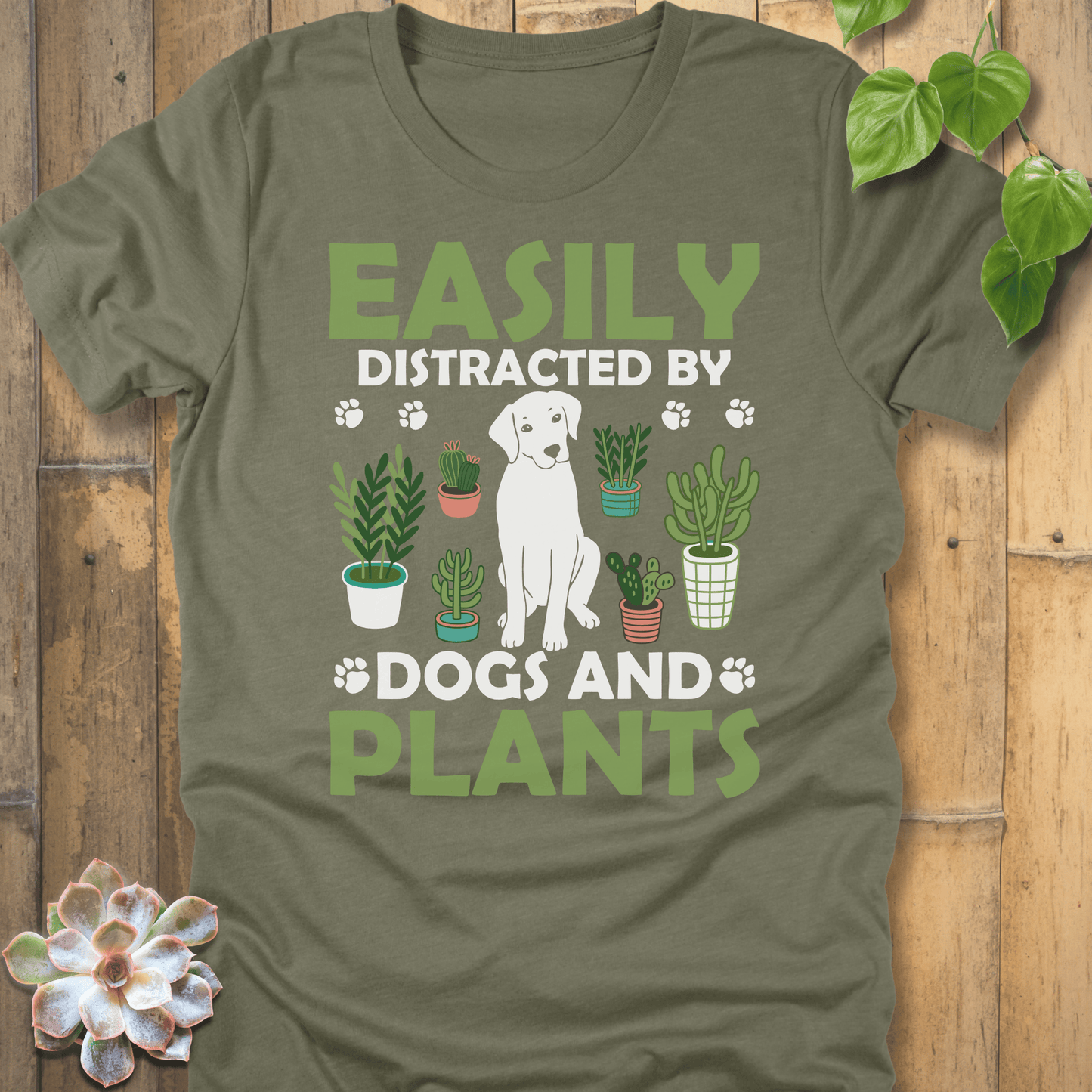 Heather Olive / S Distracted By Dogs T-Shirt T-Shirt