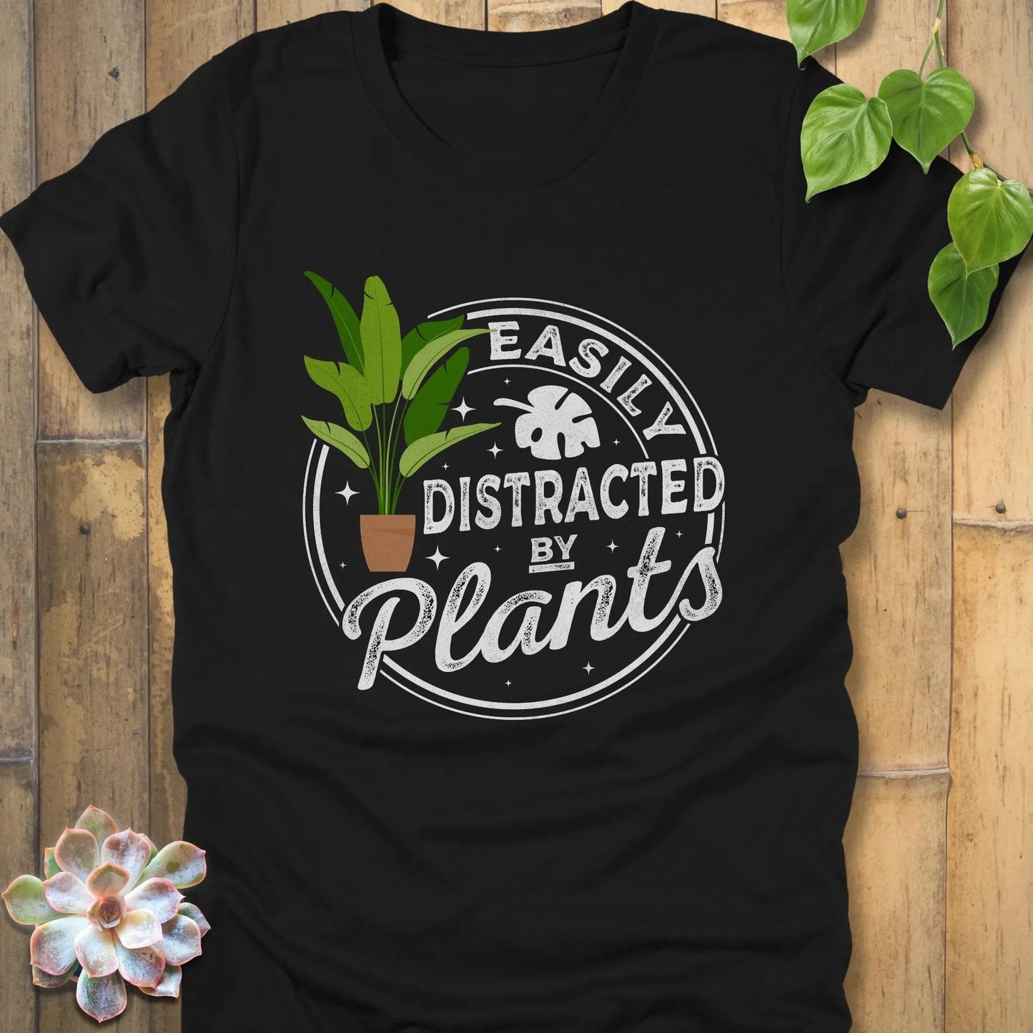 Black / S Distracted By Plants T-Shirt T-Shirt