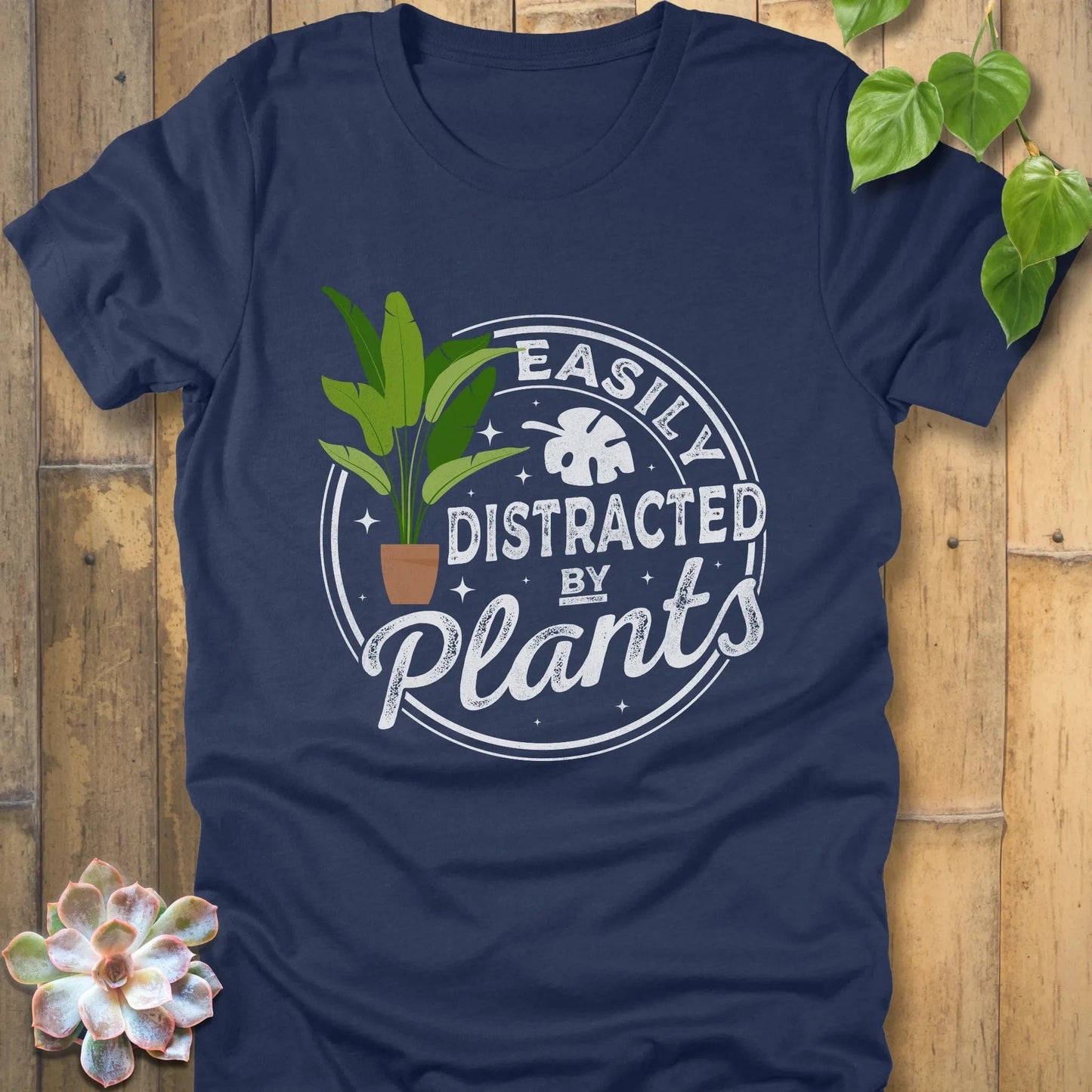 Heather Navy / S Distracted By Plants T-Shirt T-Shirt
