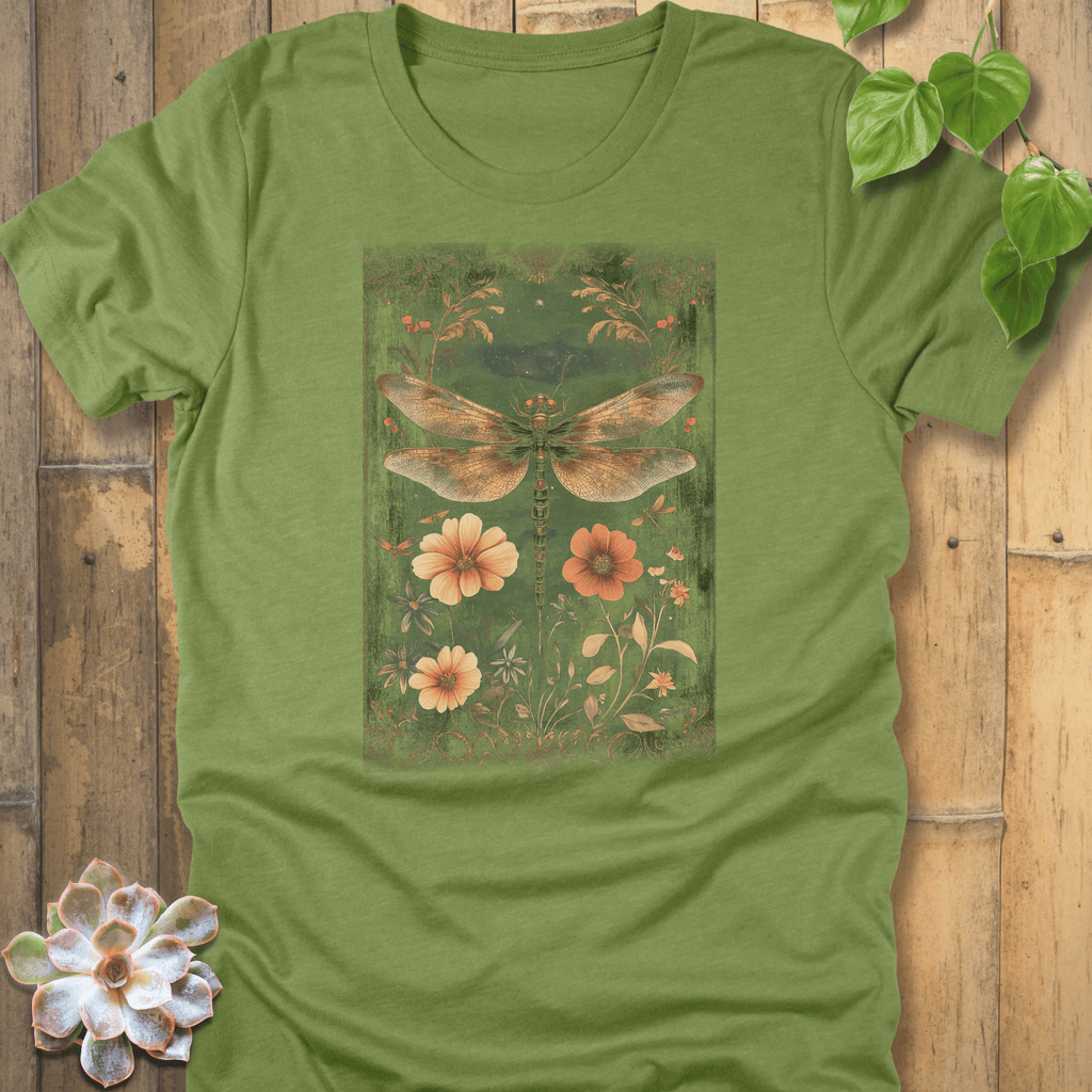 Heather Green / M Dragonfly Garden T-Shirt T-Shirt