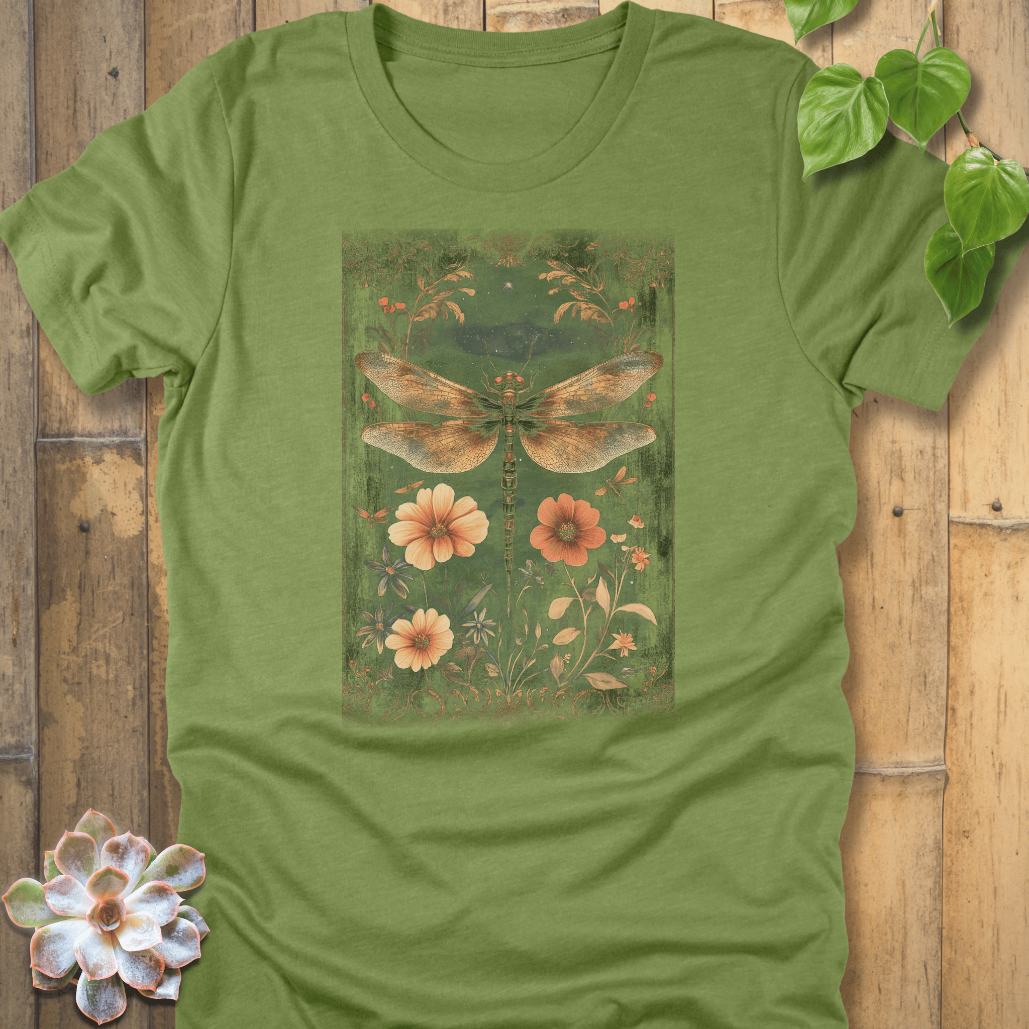 Heather Green / M Dragonfly Garden T-Shirt T-Shirt