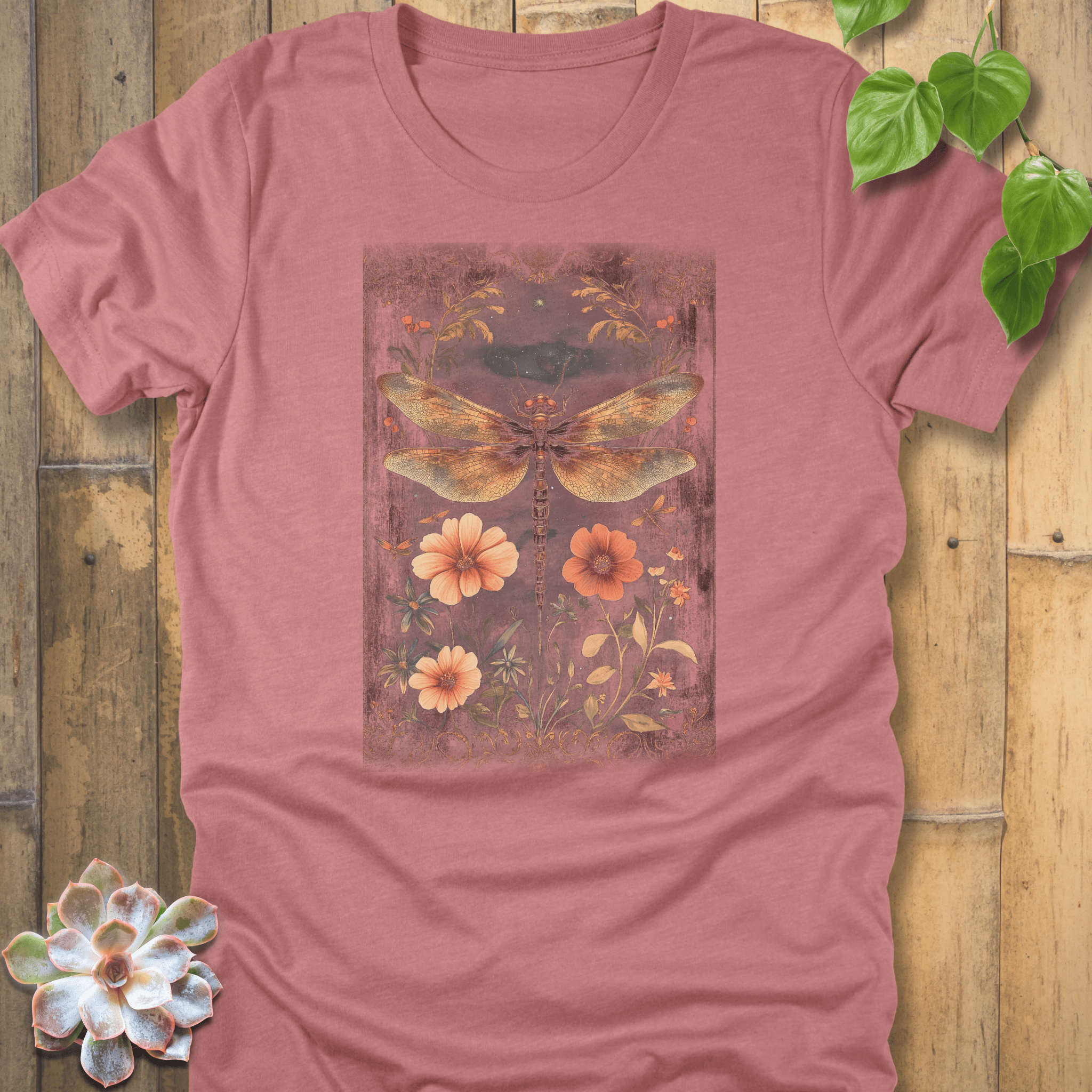 Heather Mauve / S Dragonfly Garden T-Shirt T-Shirt