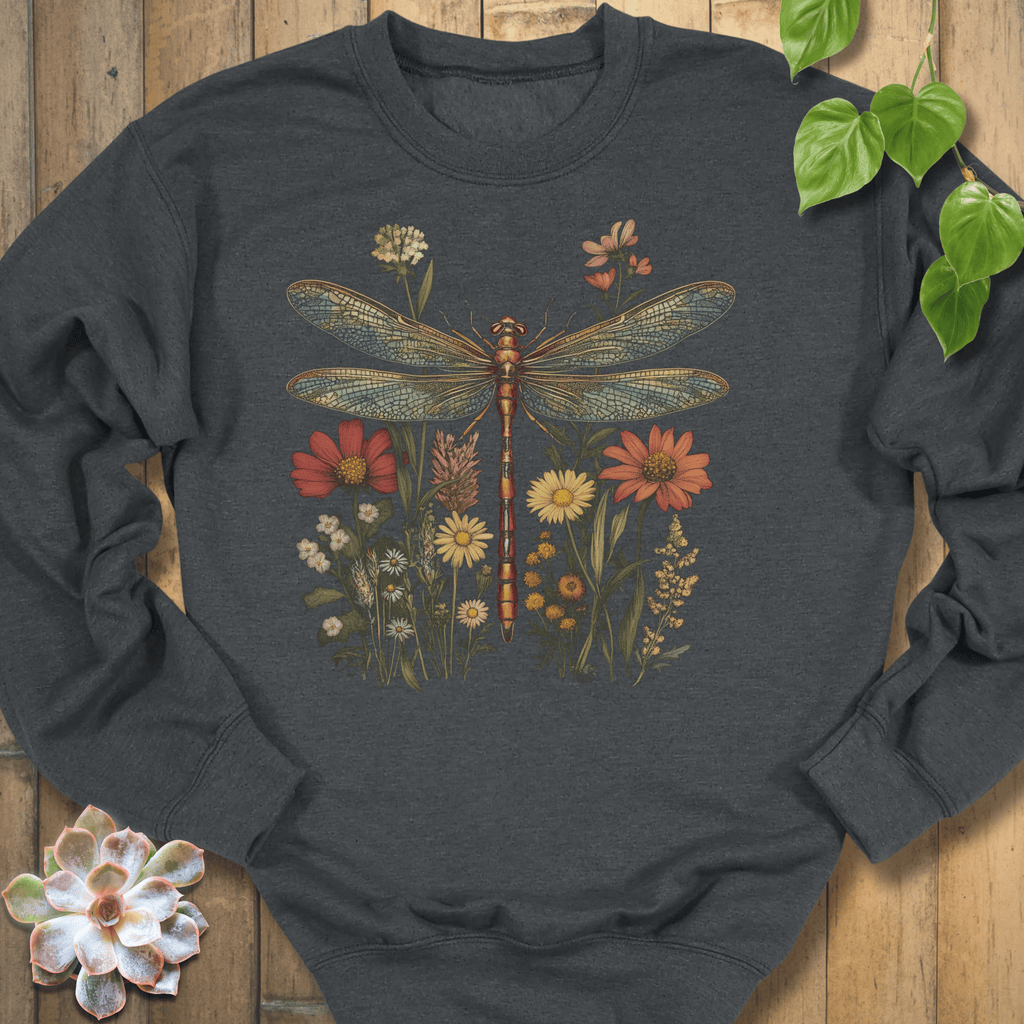 Dark Heather / S Dragonfly & Wildflower Sweatshirt Sweatshirt