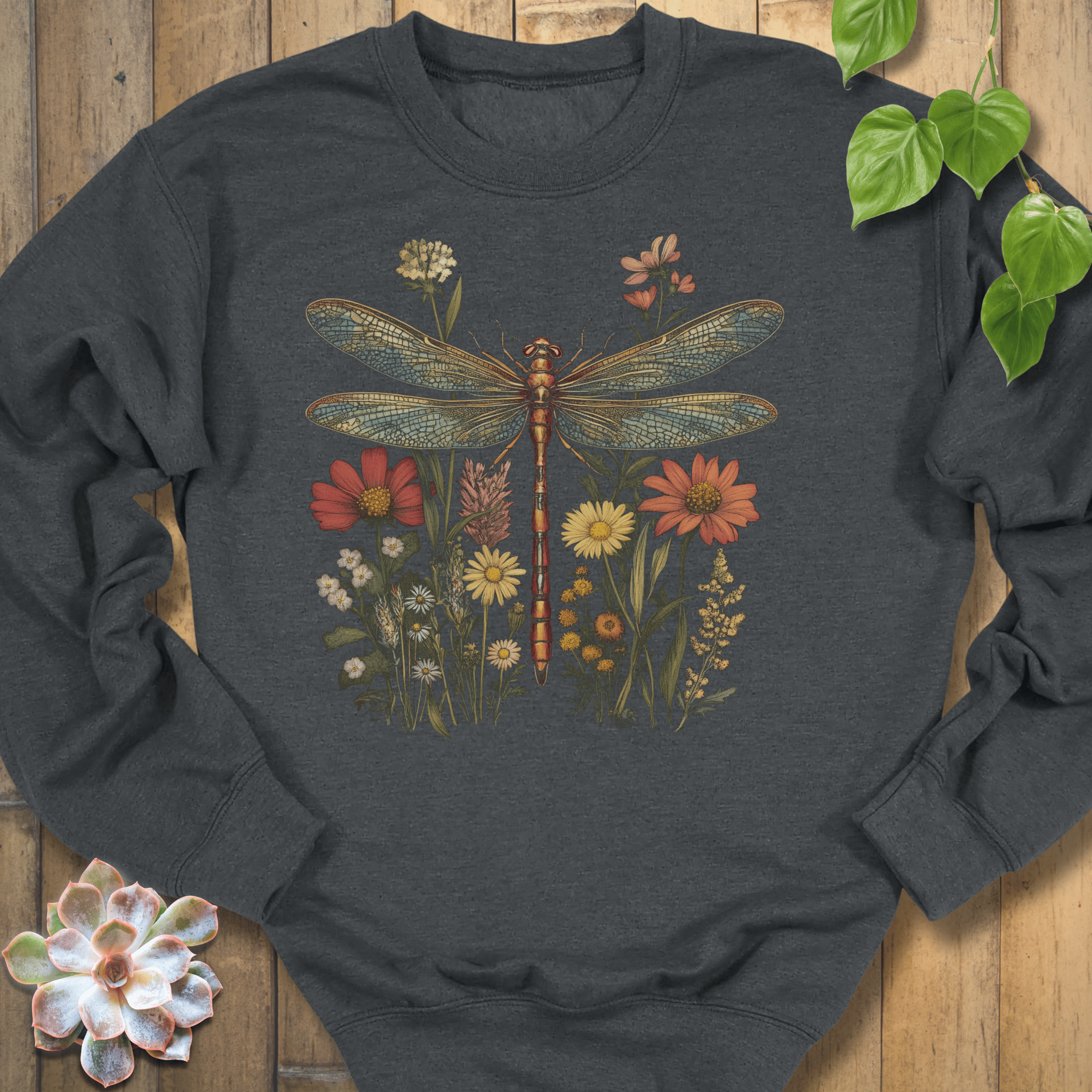 Dark Heather / S Dragonfly & Wildflower Sweatshirt Sweatshirt