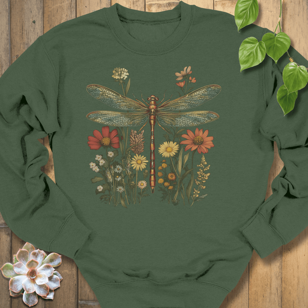 Military Green / S Dragonfly & Wildflower Sweatshirt Sweatshirt