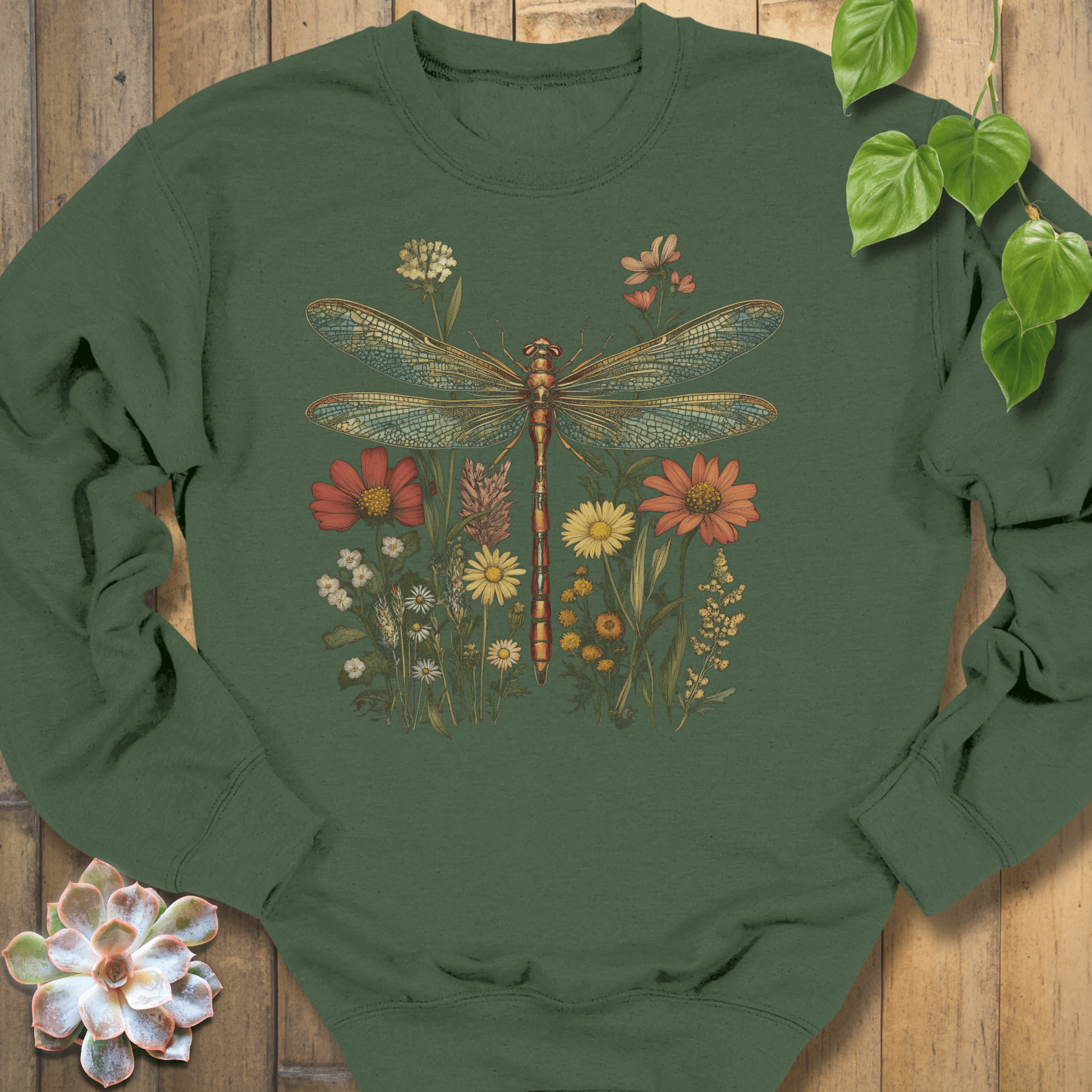 Military Green / S Dragonfly & Wildflower Sweatshirt Sweatshirt
