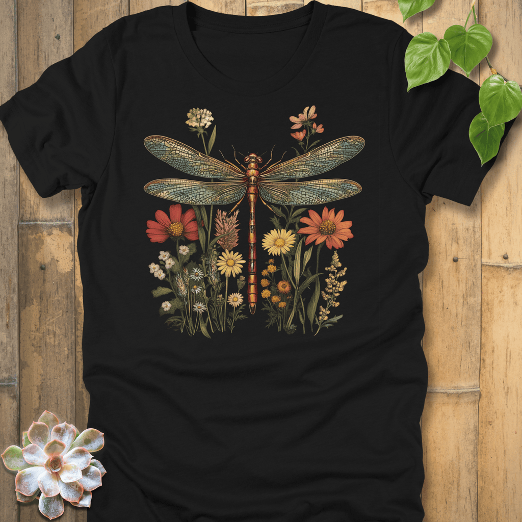 Black / S Dragonfly & Wildflower T-Shirt T-Shirt
